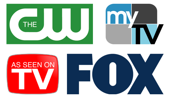 Logos for CW, Fox, MyTV, As Seen On TV
